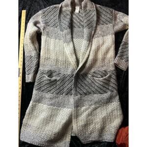Max Studio Long Open Cardigan Gray Wool Cotton Alpaca Blend Women’s Medium